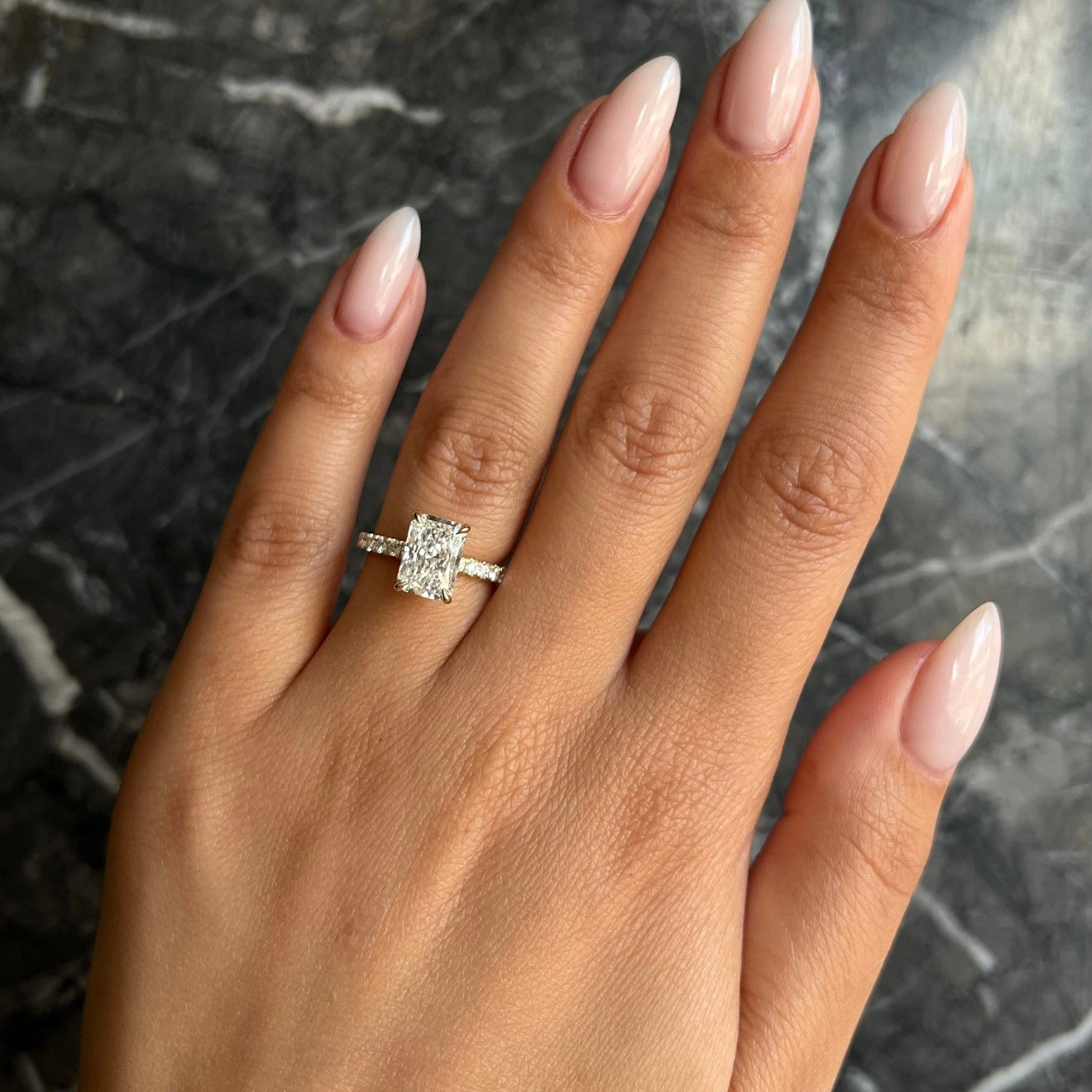 2.5 Ctw Radiant-Cut Pavé Diamond Ring in 14K Gold