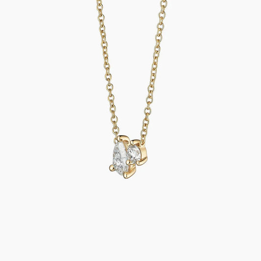 Pear and Round Diamond Toi et Moi Necklace in 14K Gold