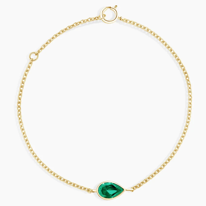 Teardrop Lab Emerald Bracelet in 14K Gold