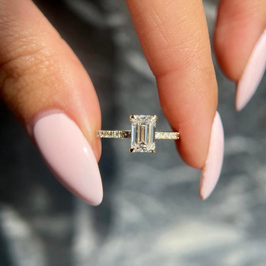 1.5 Ctw Emerald-Cut Pavé Diamond Ring in 14K Gold
