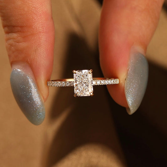 1.5 Ctw Radiant-Cut Pavé Diamond Ring in 14K Gold