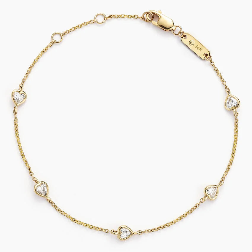 Bezel Heart Shaped Diamond Station Bracelet (1/2 ct. tw.) in 14K Yellow Gold