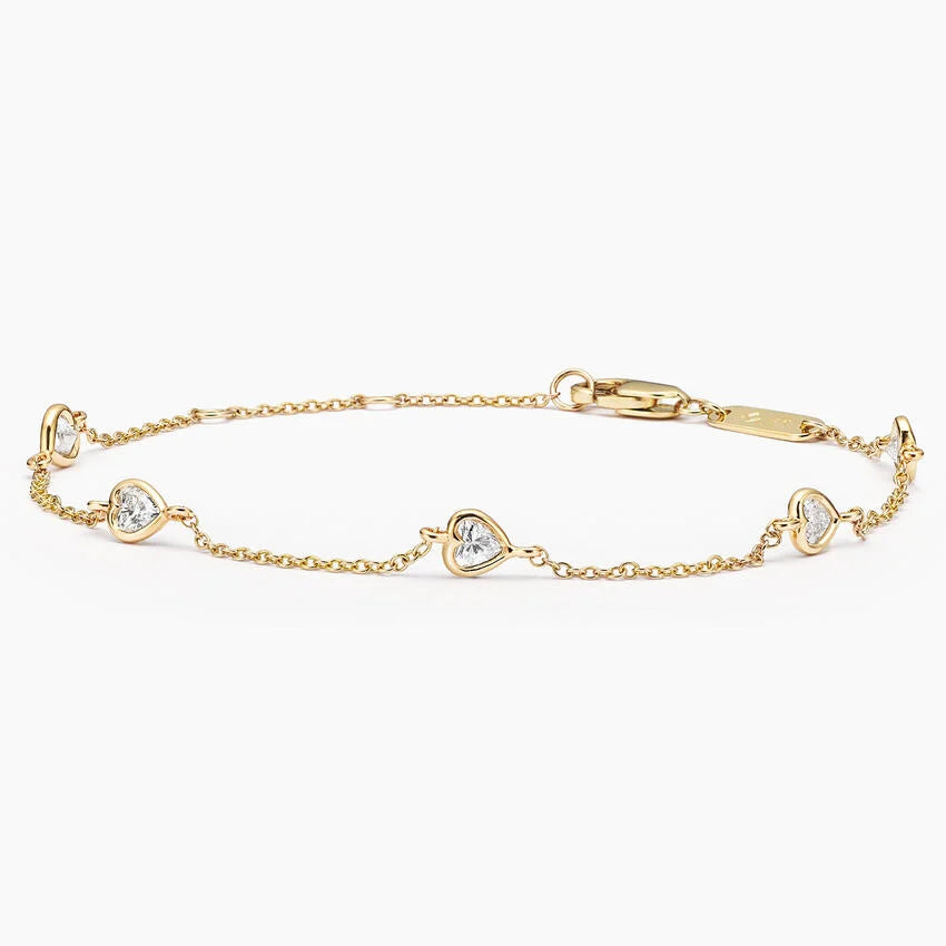 Bezel Heart Shaped Diamond Station Bracelet (1/2 ct. tw.) in 14K Yellow Gold