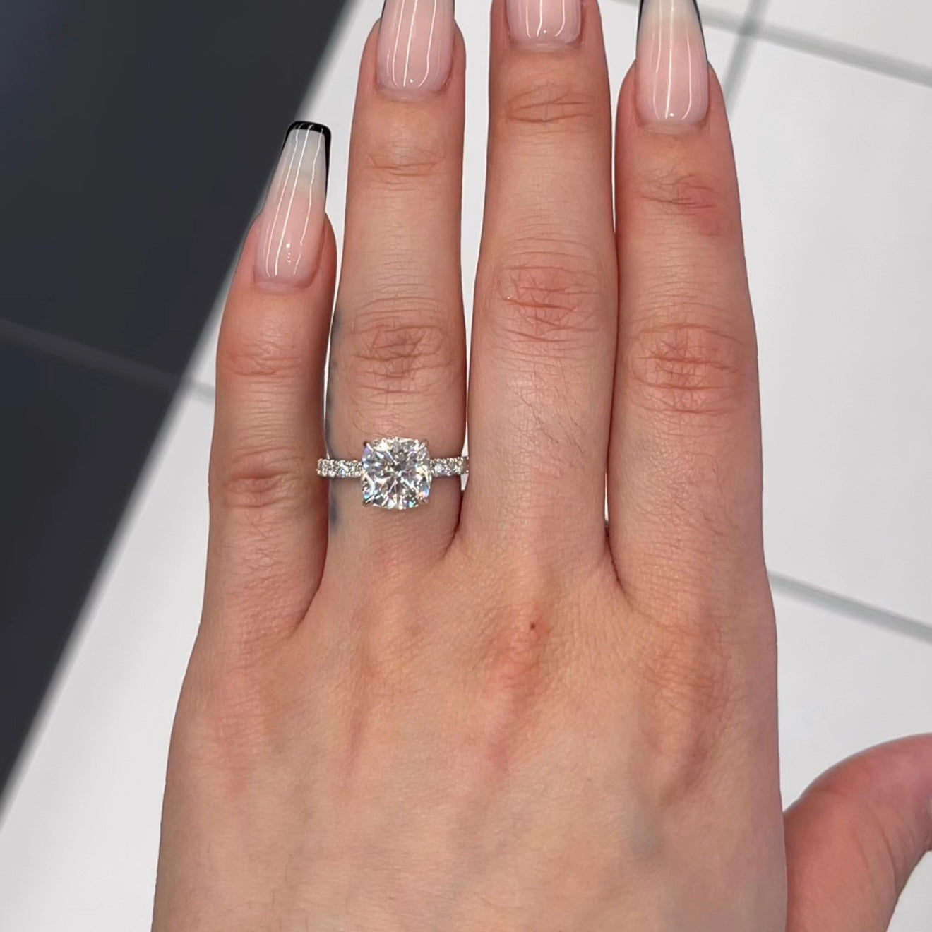 2.5 Ctw Cushion-Cut Pavé Diamond Ring in 14K Gold