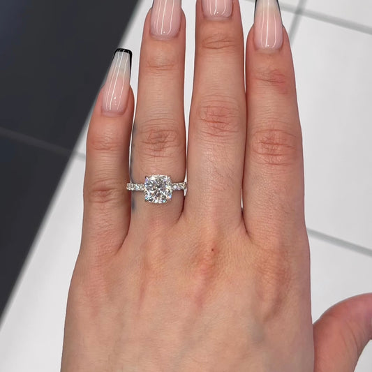 2.5 Ctw Cushion-Cut Pavé Diamond Ring in 14K Gold