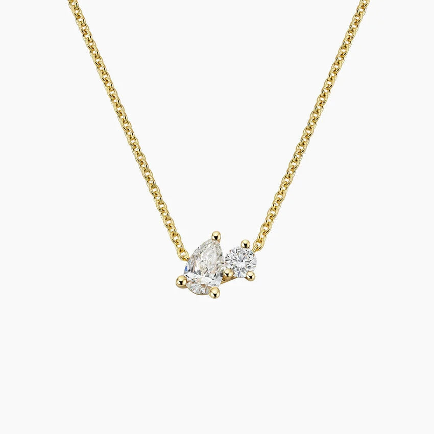 Pear and Round Diamond Toi et Moi Necklace in 14K Gold