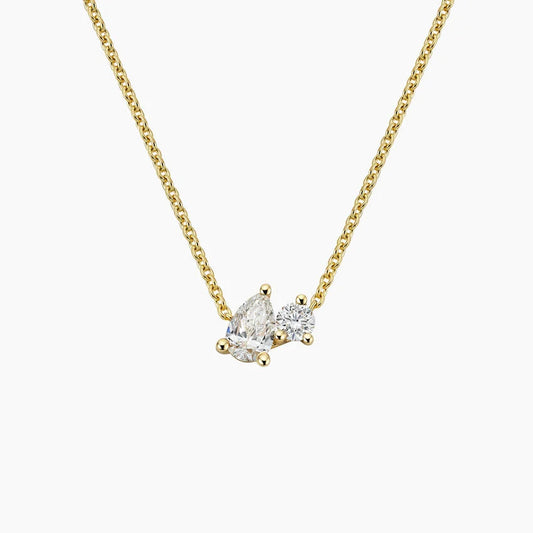 Pear and Round Diamond Toi et Moi Necklace in 14K Gold