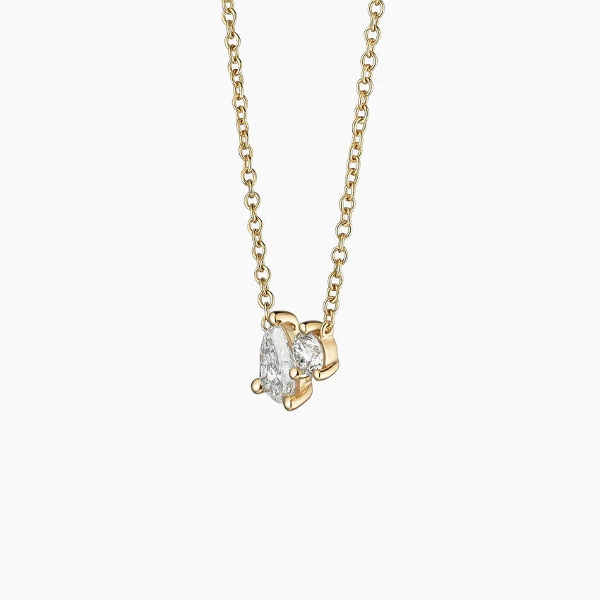 Pear and Round Diamond Toi et Moi Necklace in 14K Gold
