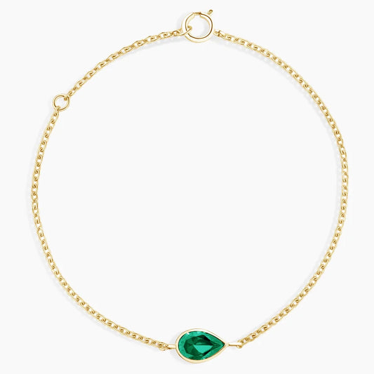 Teardrop Lab Emerald Bracelet in 14K Gold