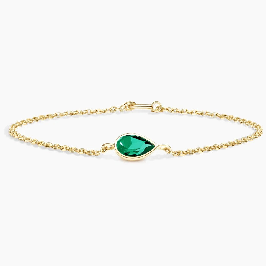 Teardrop Lab Emerald Bracelet in 14K Gold