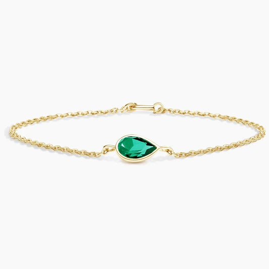 Teardrop Lab Emerald Bracelet in 14K Gold