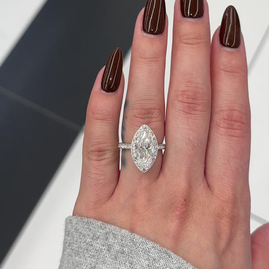 4.0 Ctw Marquise-Cut Halo Diamond Ring in 14K Gold
