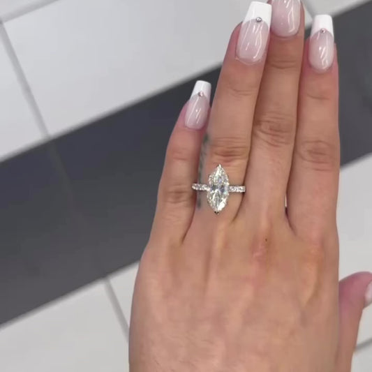 3.5 Ctw Marquise-Cut Pavé Diamond Ring in 14K Gold