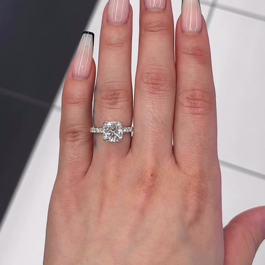 2.5 Ctw Cushion-Cut Pavé Diamond Ring in 14K Gold