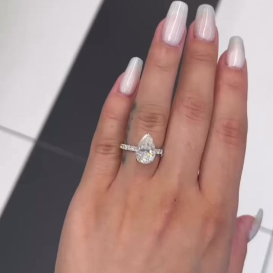 3.5 Ctw Pear-Cut Pavé Diamond Ring in 14K Gold