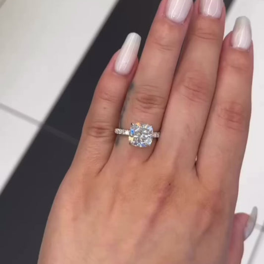 3.5 Ctw Cushion-Cut Pavé Diamond Ring in 14K Gold