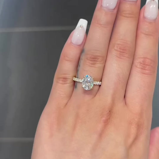 2.5 Ctw Oval-Cut Pavé Diamond Ring in 14K Gold