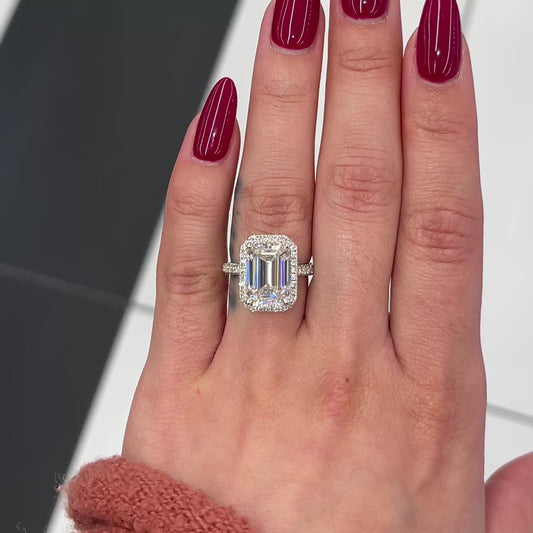 6.0 Ctw Emerald-Cut Diamond Halo Ring in 14K Gold