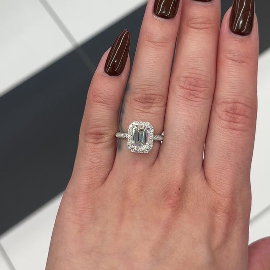 3.0 Ctw Emerald-Cut Halo Diamond Ring in 14K Gold