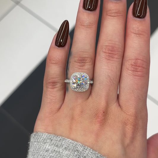 4.0 Ctw Cushion-Cut Halo Diamond Ring in 14K Gold