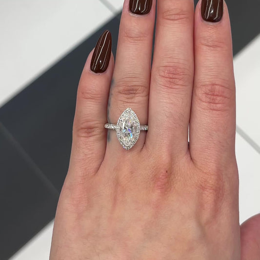 3.0 Ctw Marquise-Cut Halo Diamond Ring in 14K Gold