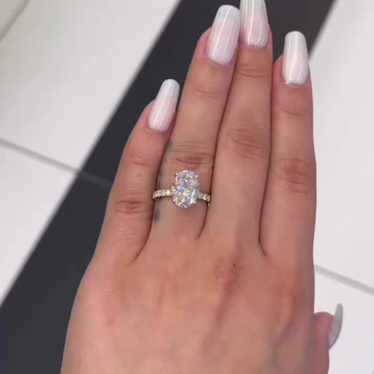 3.5 Ctw Oval-Cut Pavé Diamond Ring in 14K Gold