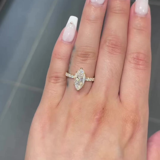 2.5 Ctw Marquise-Cut Pavé Diamond Ring in 14K Gold