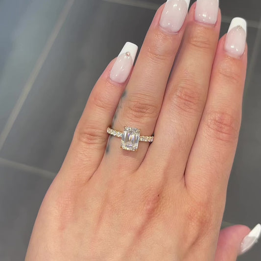 2.5 Ctw Emerald-Cut Pavé Diamond Ring in 14K Gold